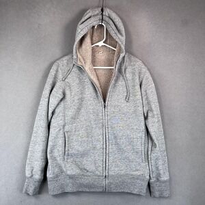 Uniqlo Hoodie Mens Medium Gray Full Zip Sherpa Lined Fleece Jacket Warm Cozy